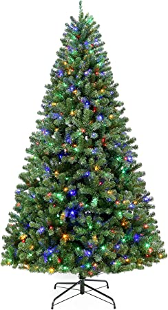 Hykolity 6.5 ft Prelit Christmas Tree, Artificial Christmas Tree with 350 Color Changing LED Lights, 1100 Tips, Metal Stand and Hinged Branches for Indoor Decoration, 10 Color Modes