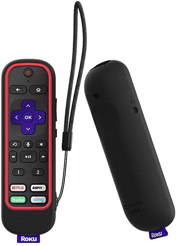 SIKAI Protective Case for ROKU Ultra 2020/2019 Remote, Shockproof Silicone Cover for Roku Ultra 4800R 4670R 4670X RC-AL9 Enhanced Voice Remote Kids-Friendly Anti-Lost Skin with Loop (Black-Red)