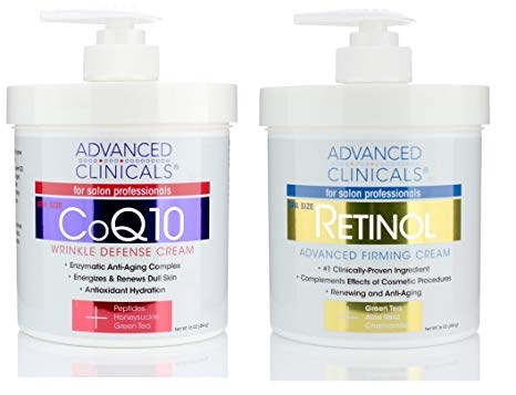Advanced Clinicals Retinol Firming Cream and COQ10 Wrinkle Defense Cream - 2pc skin care set. 16oz each.