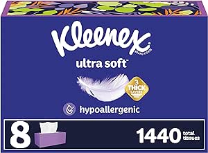 Kleenex Ultra Soft Facial Tissues, 8 Flat Boxes, 180 Tissues per Box, 3-Ply, Packaging May Vary