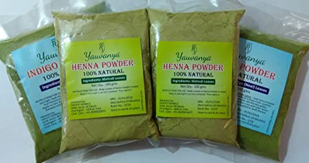 Yauvanya Combo 100% pure Henna powder for hair 2X100 gms + Yauvanya 100% pure Indigo Powder for hair 2X100 gms