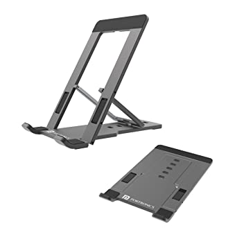 Portronics Modesk One Universal Mobile & Tablet Holder with 5 Adjustable Angles, Foldaway Design, Horizontal View Support(Grey)