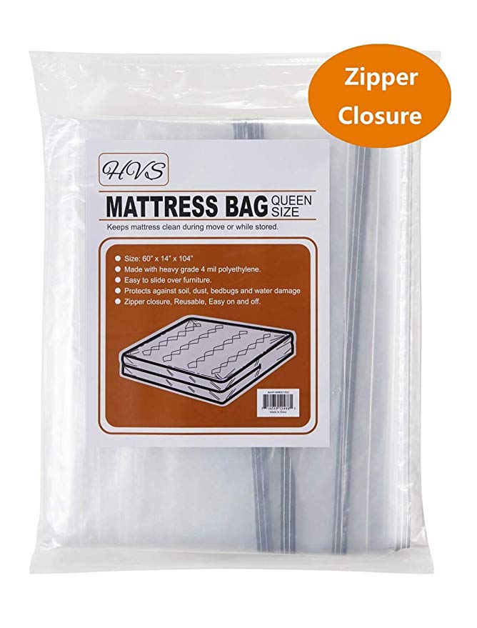 HVS Mattress Bags for Moving & Storage, Mattress Storage Bag, Plastic Mattress Bags for Moving with Zipper Closure, Mattress Protector for Moving (Queen)