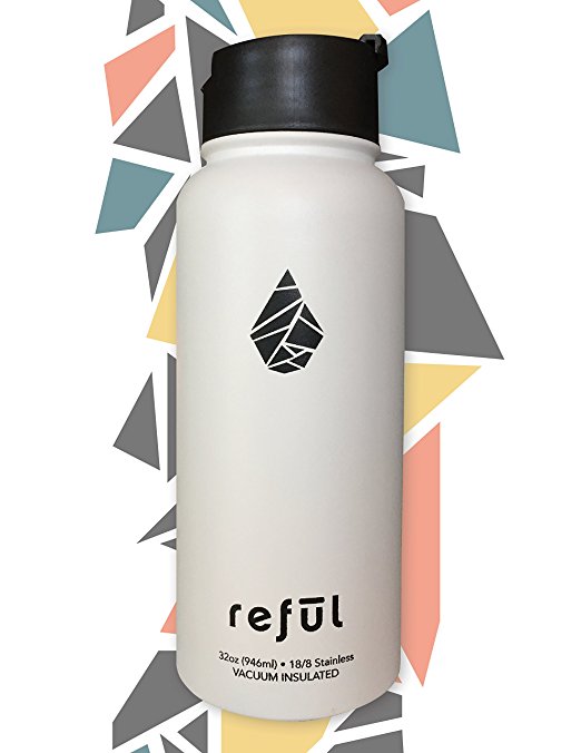 Stainless Steel Water Bottle by Reful, Double Wall Vacuum Insulated Hot and Cold, Hygienic and Eco-Friendly, Wide Mouth - BPA Free, Flip-Top Lid Included