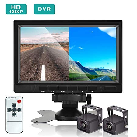 Podofo Backup Camera and Monitor Kit, HD 1080P, 7'' LCD Dual Split Screen, Reversing Rear View Camera Support Color Night Vision, DVR, SD Card, IP68 Waterproof for Trucks, Trailers, RVs, Campers