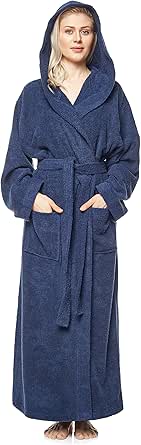 Arus Women's bathrobe with hood, regular or full length, 100% cotton terry (380 g/m²) OEKO-TEX® certified with decorative stitching