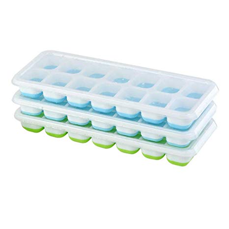 Ice Cube Trays 3 Packs Silicone Ice Cube Trays with Lids Easy Release Ice Trays 42 Ice Cube Flexible BPA Free Stackable Ice Cube Trays