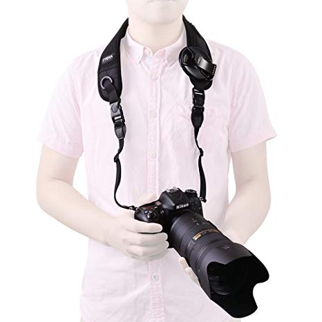 Tycka Camera Sling Belt, Camera Neck Strap, non-slip breathable sweat-proof and ergonomic pad, equipped within quick release disconnects and lens cap keeper, ideal strap for DSLRs, heavy cameras and binoculars
