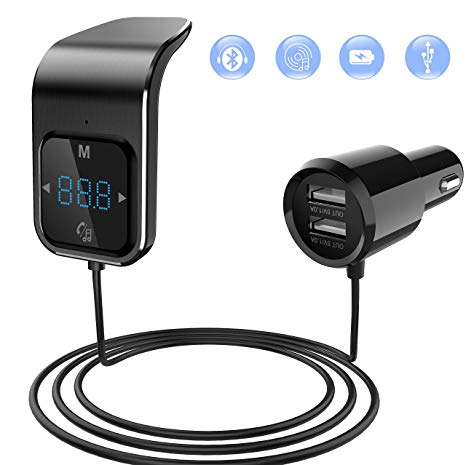 Tonb Shop Bluetooth FM Transmitter- Wireless Radio Transmitter Adapter Car Kit, Universal Car Charger with Dual USB Port, Music Player Support TF Card, Hands Free