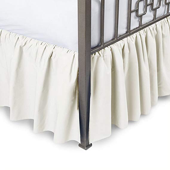 Sleepwell Ivory Solid, King Size Ruffled Bed Skirt 18 inch Drop Split Corner,100 Percent Pure Egyptian Cotton 400 Thread Count, Wrinkle & Fade Resistant
