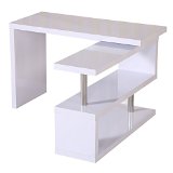 HomCom Rotating Office Desk and Shelf Combo - White