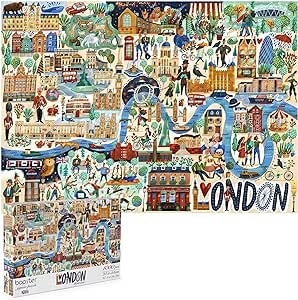 Jigsaw Puzzles 1000 Pieces for Adults - London Illustrated Theme 1000 Piece Puzzle - Adults and Kids Jigsaw Puzzle London Including King Charles III and Queen Elizabeth II - 100% Recycled by bopster
