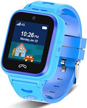 [2020 Updated]4G Kids Smartwatch with GPS Tracker, Touch Screen Boys Girls Watch Phone Waterproof with Remote Monitoring/SOS/Game/Pedometer/FaceTalk/2-way Call, Kids Christmas Birthday Gift Toys(Blue)