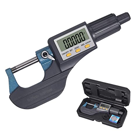 Neoteck 0-1" Digital Micrometer, Inch/Millimeter LCD Digital Professional Thickness Measuring Tools Resolution 0.00005"/0.001mm, Protective Case (with Extra Battery)