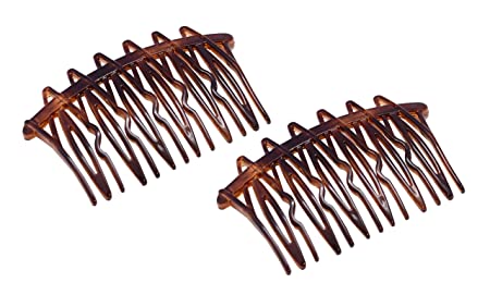 Parcelona French Weave Medium Tortoise Shell Brown Celluloid Acetate Side Hair Combs 2 Pcs