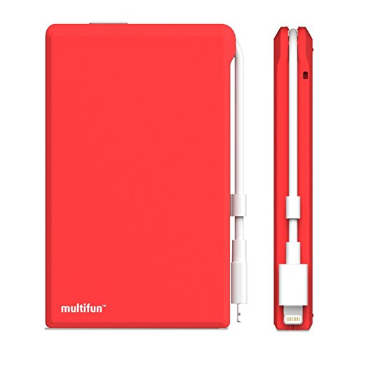 multifun Portable Charger, Fast Charging Power Bank with Sony Battery, Built-in Apple Lightning Connector Power Bank and Micro-USB Input External Battery Charger Pack for iPhone 7 7 Plus 6s Plus - Red