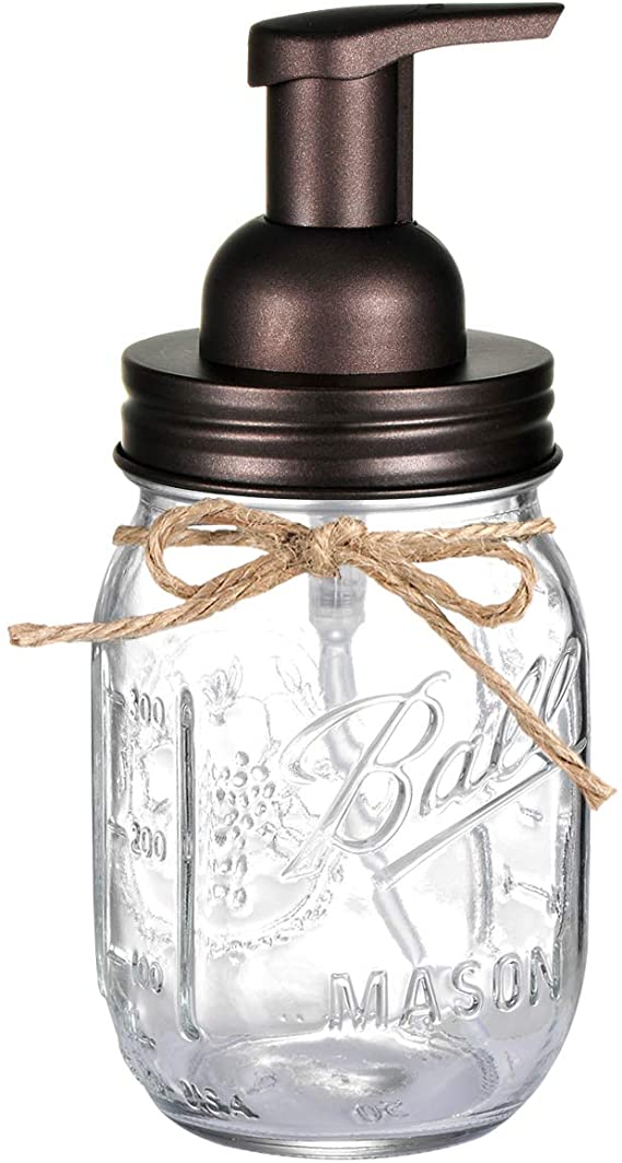 Mason Jar Foaming Soap Dispenser - with 16 Ounce Ball Mason Jar for Bathroom Vanities,Kitchen Sink,Countertops - Made from Rust Proof Stainless Steel Lid and BPA Free Pump / Bronze (1 Pack)
