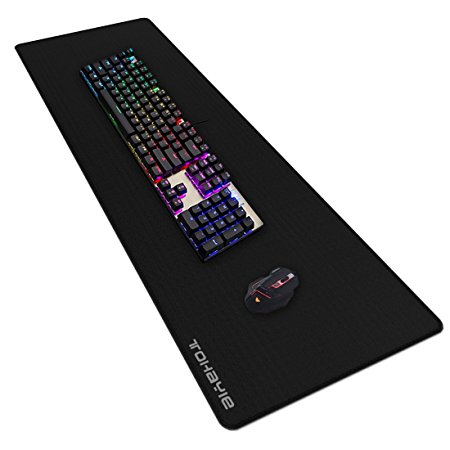 Extended Gaming Mouse Mat / Pad, ToHayie Waterproof Gaming Mouse Pad, Large Gaming Mouse Mat, Stitched Edges, 2mm thick, Mousepad 36"x12"x0.08"– Black