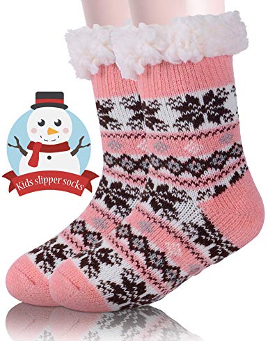 Boys Girls Slipper Socks Fuzzy Soft Warm Thick Heavy Fleece lined Christmas Stockings For Child Kid Toddler Winter Socks