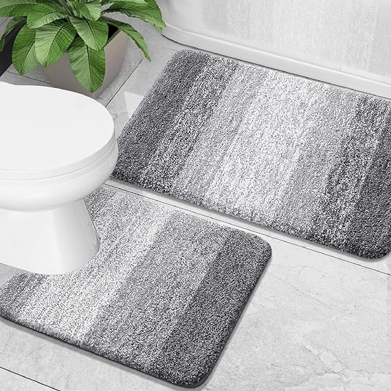 OLANLY Luxury Bathroom Rug Set 2 Piece, Soft Absorbent Microfiber Bath Rugs and U-Shaped Contour Toilet Rug, Non-Slip Bath Carpet, Machine Wash Dry, Bath Mats for Bathroom (30"x20" 24"x20", Grey)