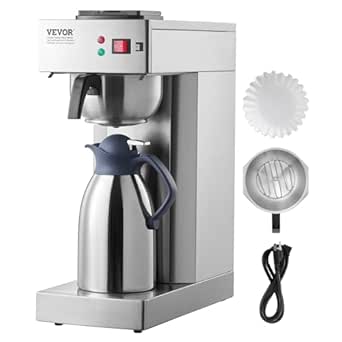 VEVOR 12 Cups Commercial Drip Coffee Maker, Coffee Maker Machine with Thermal Carafe to Keep Warm or Cold, Stainless Steel Pour Over Coffee Brewer for Restaurant, Office, Cafe