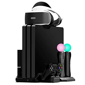 Kootek Charging Stand with Cooling Fan for Playstation VR Move Motion Controllers, Fit for PS4 Slim/PRO/Regular PS4 Console with DualShock 4 Wireless Controller EXT Port Charger (CUH-ZVR2 & 1)