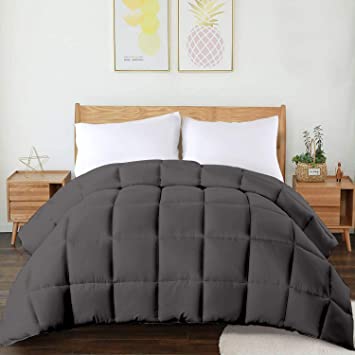 CHOKIT All Season Queen Comforter Soft Quilted Down Alternative Duvet Insert with Corner Loops, Reversible Fluffy Hotel Collection,Charcoal Grey, 88 x 88 Inches