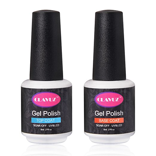 CLAVUZ Soak Off UV LED Gel Nail Polish Top Coat and Base Coat Set 0.27fl.oz DIY Nail Art Tool Kit Manicure Nail Care at Home Gift Set