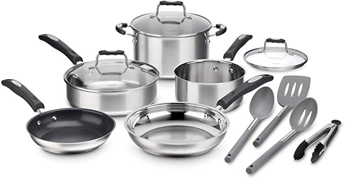 Cuisinart P87-12 Stainless Cookware 12 Piece Set with Specialty Tools, Silver