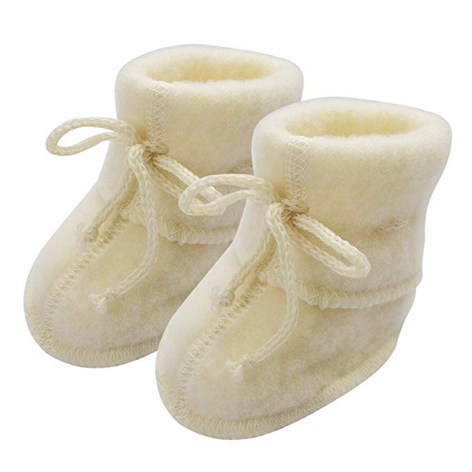 Infant Baby Warm Booties Socks with Ties, Organic Merino Wool Fleece