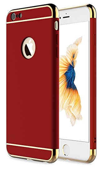 iPhone 6 Case,iPhone 6s Case, RORSOU 3 In 1 Ultra Thin and Slim Hard Case Coated Non Slip Matte Surface with Electroplate Frame for Apple iPhone 6 (4.7") and iPhone 6S (4.7") -- Red and Gold