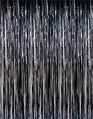Super Z Outlet Metallic Black Foil Fringe Shiny Curtain, 3 x 8 ft