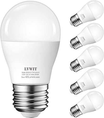 LVWIT A15 LED Light Bulb 5.6W(40W Equivalent), Daylight 5000K LED Lights, E26 Medium Base, Small for Refrigerator Bulb, Home Bulb Ceiling Fans Bedroom Kitchen Lighting, Non-dimmable,6 Pack