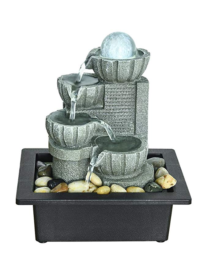 BBabe 4-Tier Indoor Tabletop Fountain with LED Crystal Ball Accent 11" High Indoor Desktop Electric Water Fountain
