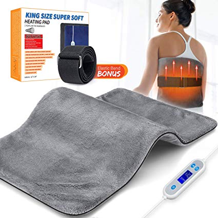 Mavogel XL Heated Pad Back Pain - Moist/Dry Heat Option, Safe 12v & Both Sides Soft Heat Pad, 12"X 24" with 5 Temperature Settings for Neck Shoulders Cramps Pain Relief, Elastic Band Included