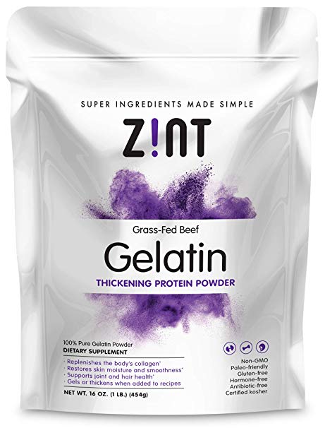 Unflavored Gelatin Powder,Kosher beef gelatin By Zint -organic,pasture raised 1Lb