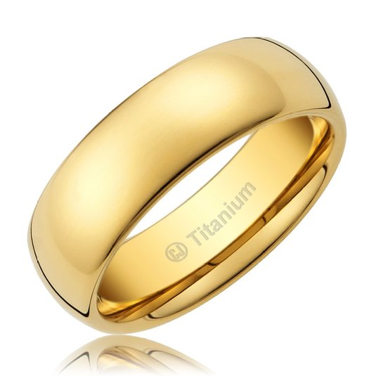 Cavalier Jewelers 8MM Men's Titanium Ring Classic Wedding Band 14K Gold-Plated with Polished Finish
