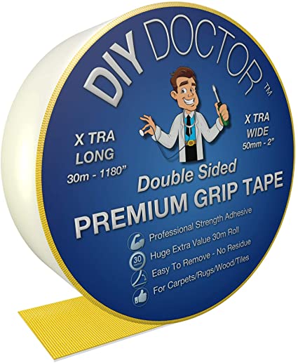 DIY Doctor - Xtra Strong Xtra Wide Double Sided Carpet Rug Gripper Tape - Ultimate Grip Strength - Bonds to Almost Anything But Leaves No Marks - for Home and Professional Use
