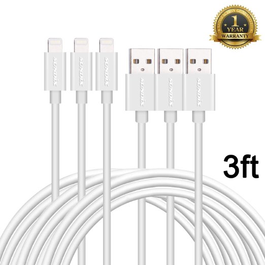 [Apple MFi Certified] Sundix 3Pack 3FT Extended Extra-long Lightning to USB Cable 8 pin to USB Sync Cable & Charger, Compatible with iPhone 6/6 Plus, 6s/6s Plus, iPad & iPod Models(White)