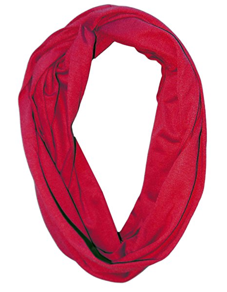 Solid Infinity Polyester Scarf with Hidden Zipper Pocket