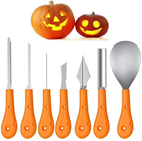 Kekilo Halloween Pumpkin Carving Kit, Pumpkin Carving Tools Stainless Steel 7 Piece Set for Kids and Adults (with Carrying Bag) (A Version)