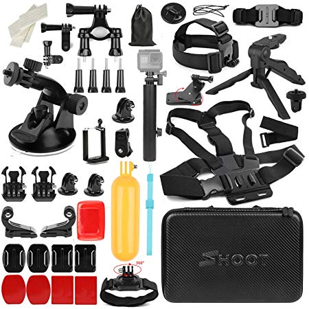 SHOOT 31 in 1 Must Have Accessories Kit with Carrying Case for GoPro Hero 7 Black Silver White/6/5/4/3 /3/5 Session/Hero(2018)/Fusion Campark AKASO DBPOWER Crosstour FITFORT