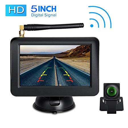 Directtyteam HD Digital Wireless Backup Cam Rear View Camera 5" LCD Monitor System Parking Reverse Safety for Trucks,Cars,SUVs,Pickups,Vans,Campers Front/Rear View Camera Super Night Vision Waterpro