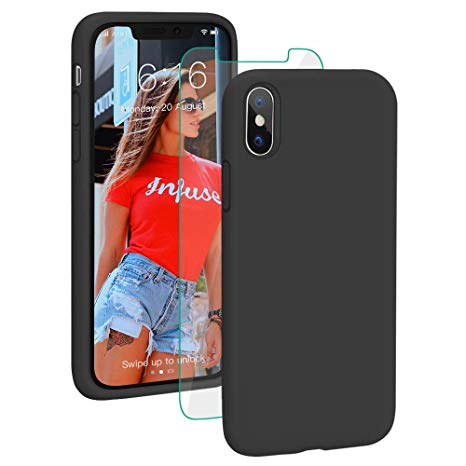 ProBien Case for iPhone X/iPhone XS, Liquid Silicone Full Protective Cover with Free Tempered Screen Protector Shockproof Shell for New 2018 iPhone X/iPhone XS (5.8")-Black