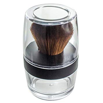 Kabuki Sable Brown Nylon Bristle Brush Sifter Jar - Empty Refillable Travel Jar with Mirror for Mineral Makeup, Powders, Custom Foundations