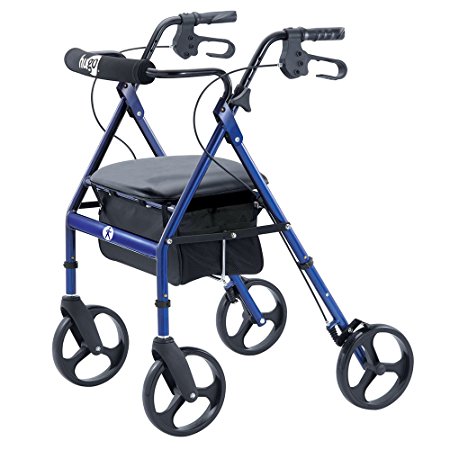 Hugo Portable Rollator Walker with Seat, Backrest and 8 Inch Wheels, Blue