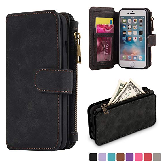 for iPhone 6 Plus 6S Plus Wallet Case,kiwitatá Premium Leather Case Cover Zipper Wallet Card Multifunction for iPhone6 Plus 6S Plus Black