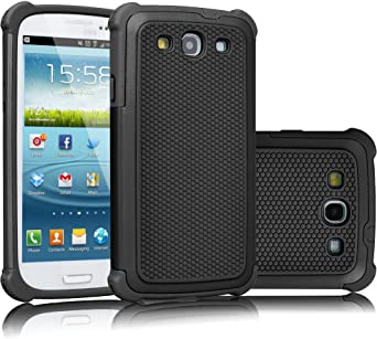 Galaxy S3 Case, Tekcoo(TM) [Tmajor Series] [Black/Black] Shock Absorbing Hybrid Rubber Plastic Impact Defender Rugged Slim Hard Case Cover Shell for Samsung Galaxy S3 S III I9300 GS3 All Carriers