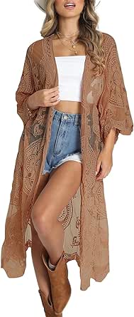 Bsubseach Women Mesh Cardigan Bikini Beach Kimono Open Front Swimsuit Cover Ups Swimwear