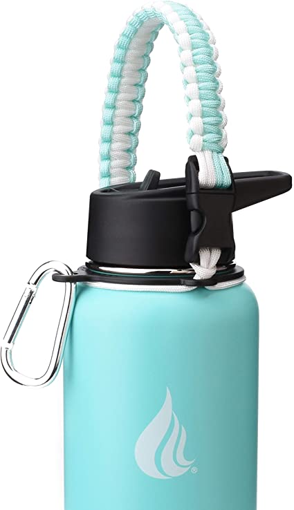 HYDRO CELL Wide Mouth Paracord Handle - Strap Carrier with Safety Ring and Carabiner. Compatible with 18, 24, 32, 40, and 64 oz Stainless Steel Water Bottles